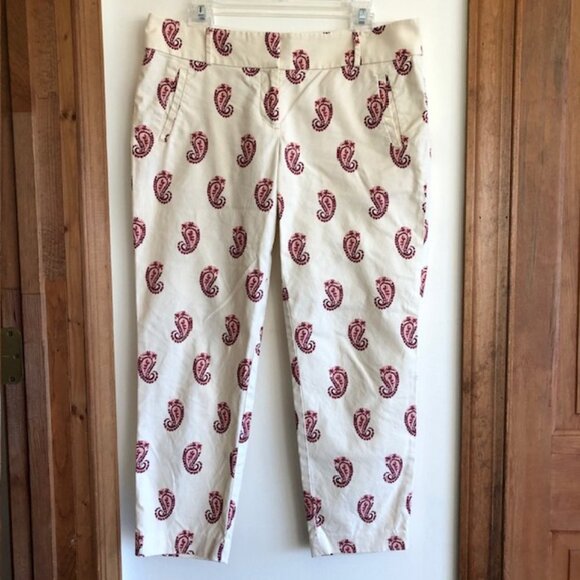 LOFT Marisa Ankle Cream Pink Paisley Pants 8 - Picture 1 of 16